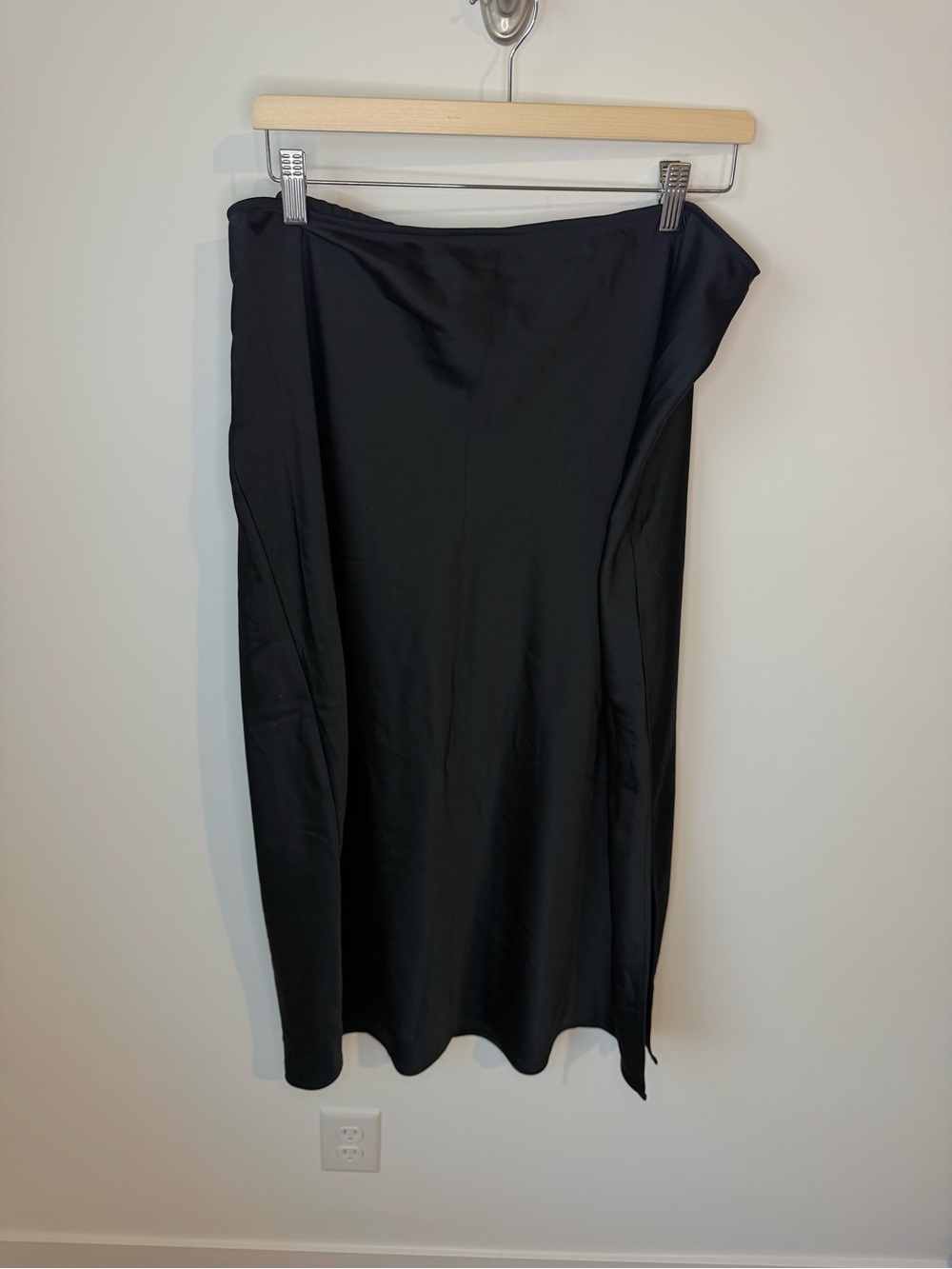 Old Navy Black Satin Midi Slip Skirt